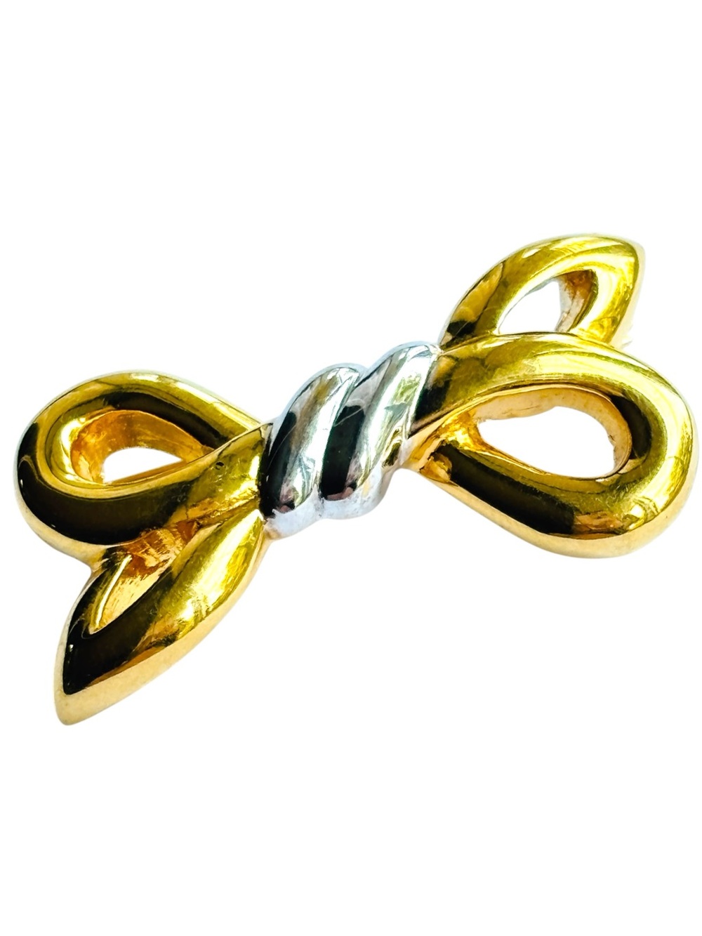 Nina Ricci Signed Vintage Mixed Metal Ribbon Knot Brooch Gold Silver